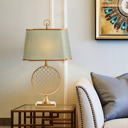 Soho Table Lamp | Brass & Linen | Blue and Gold