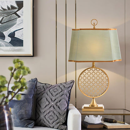 Soho Table Lamp | Brass & Linen | Blue and Gold