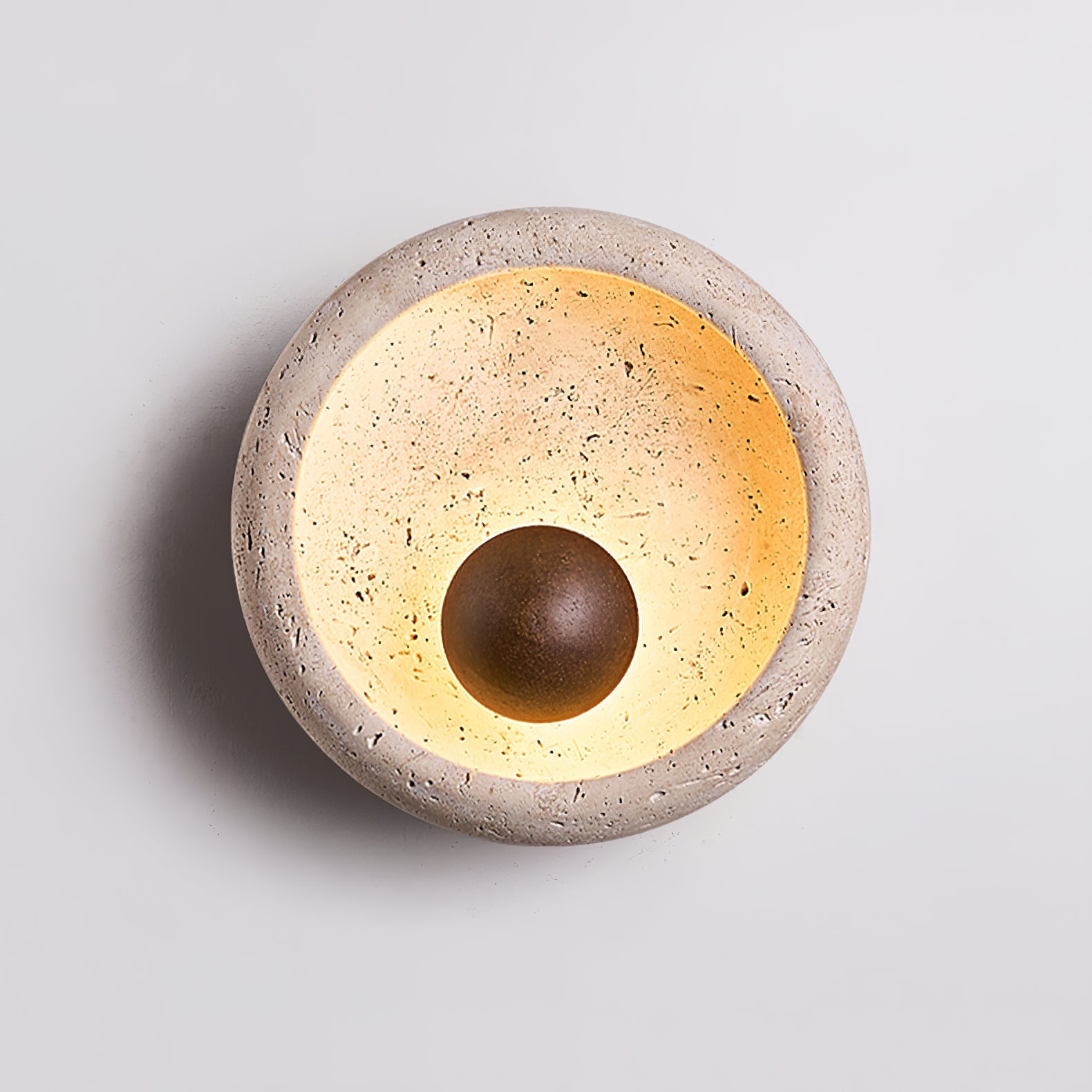 Sol Sphere Wall Lamp | Yellow Travertine & Wood | 20cm Diameter