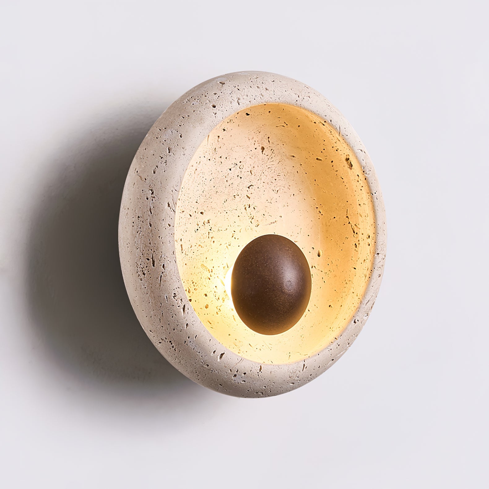 Sol Sphere Wall Lamp | Yellow Travertine & Wood | 20cm Diameter
