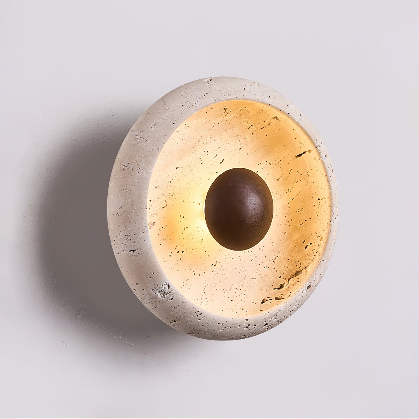 Sol Sphere Wall Lamp | Yellow Travertine & Wood | 20cm Diameter