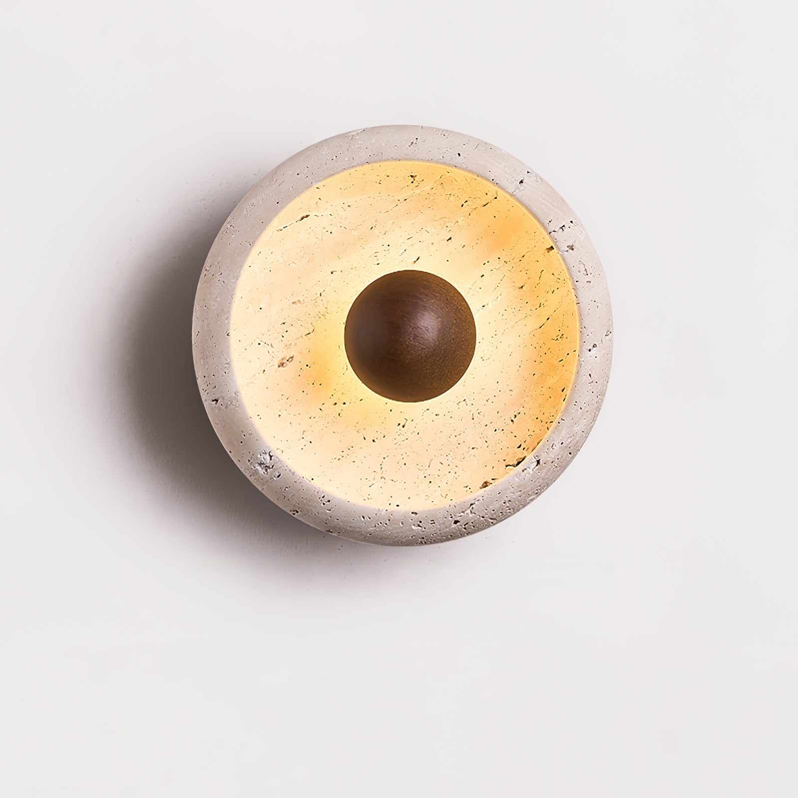 Sol Sphere Wall Lamp | Yellow Travertine & Wood | 20cm Diameter