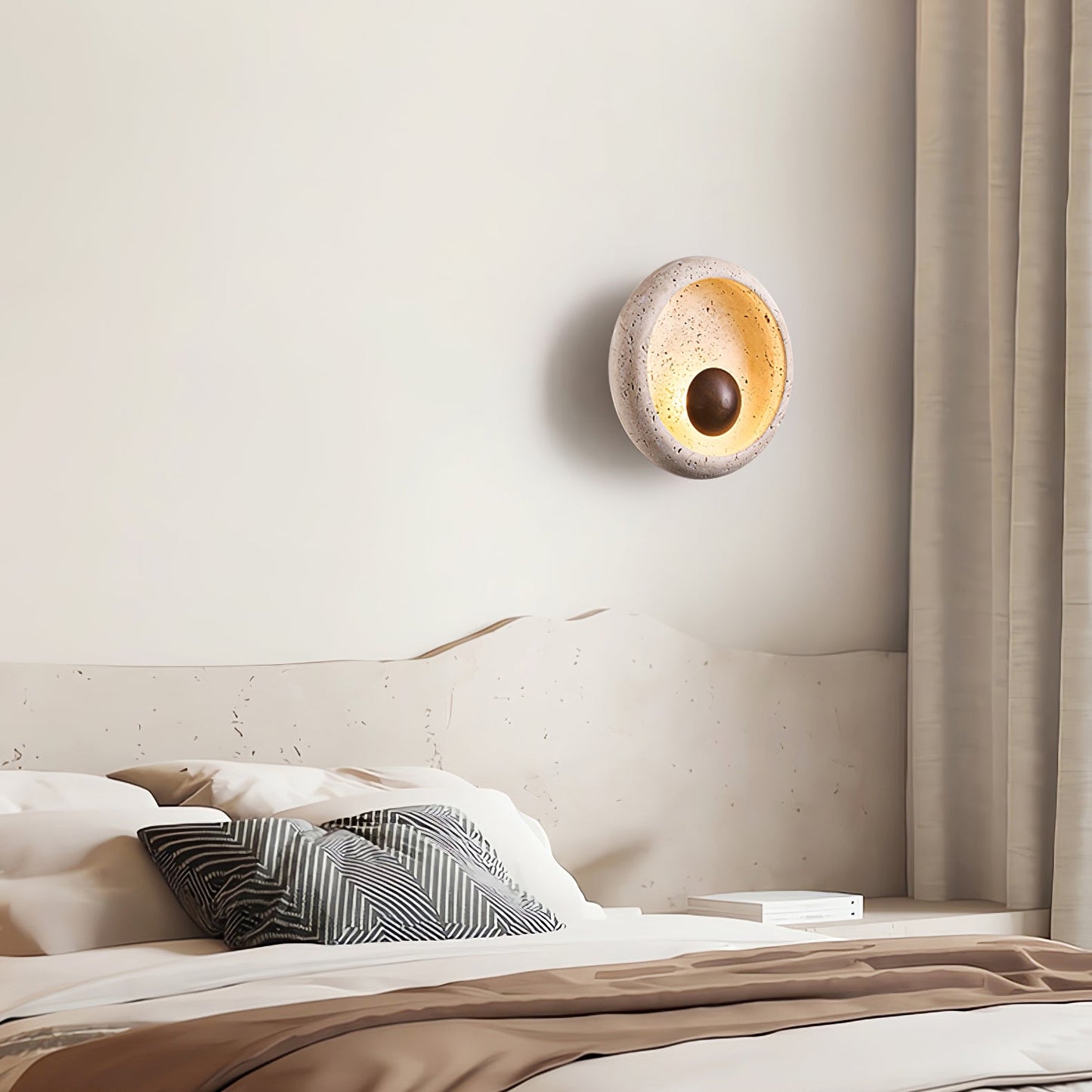 Sol Sphere Wall Lamp | Yellow Travertine & Wood | 20cm Diameter