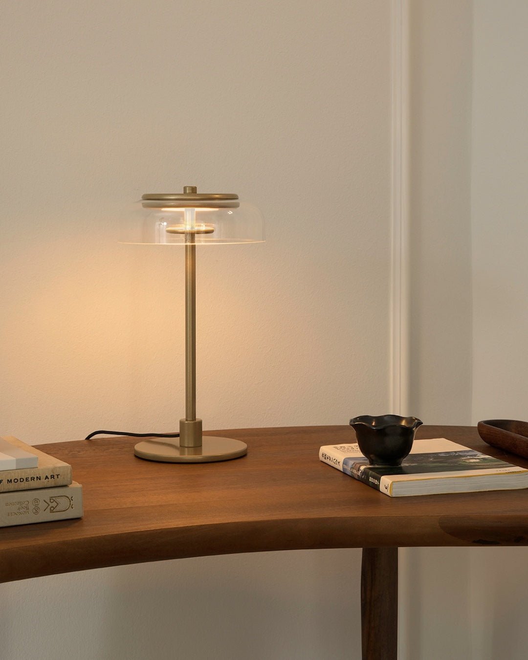 Solara Table Lamp | Brass & Glass | Clear or Grey Shade