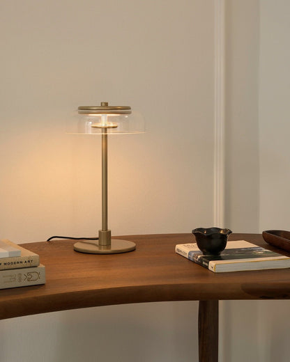 Solara Table Lamp | Brass & Glass | Clear or Grey Shade