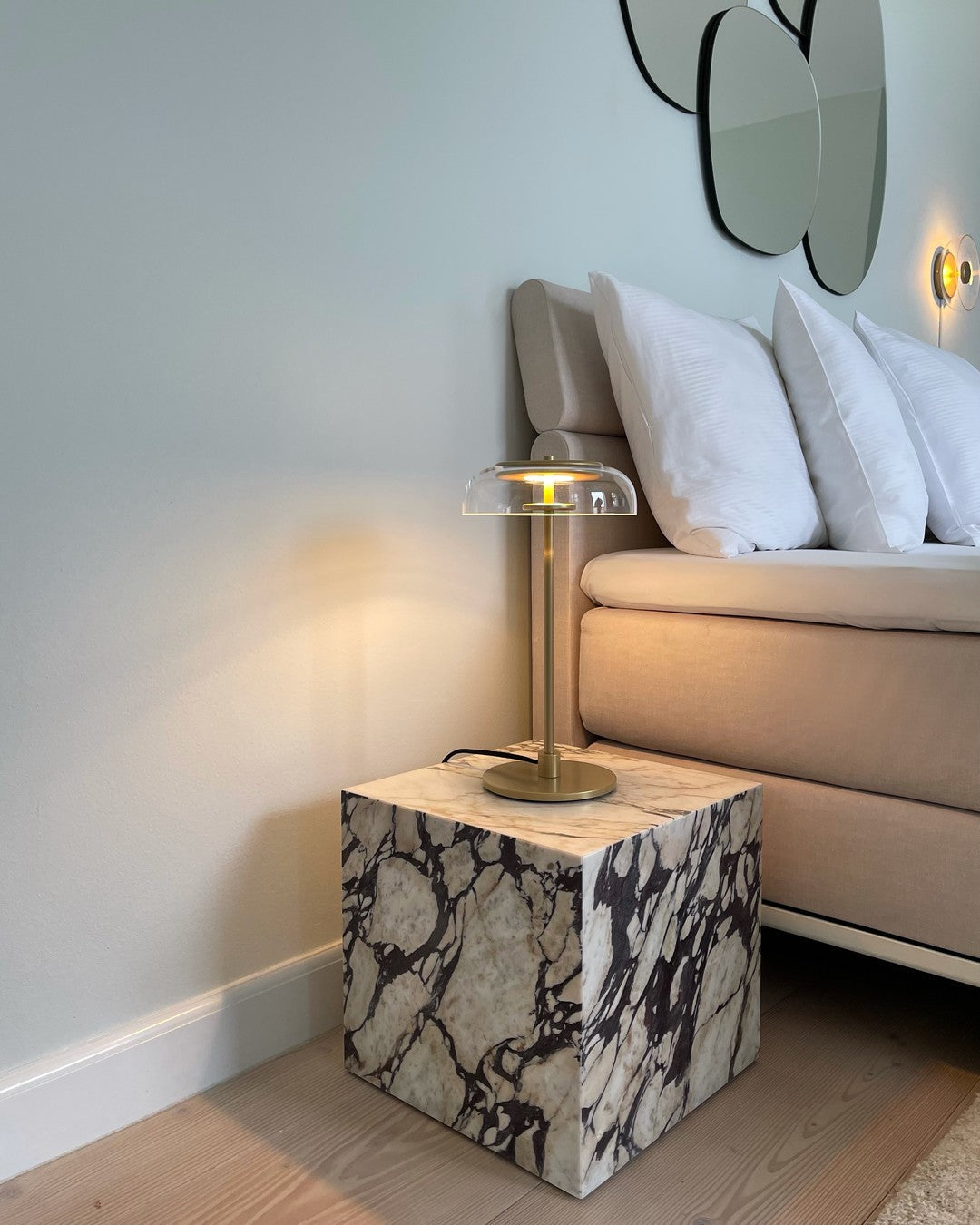 Solara Table Lamp | Brass & Glass | Clear or Grey Shade