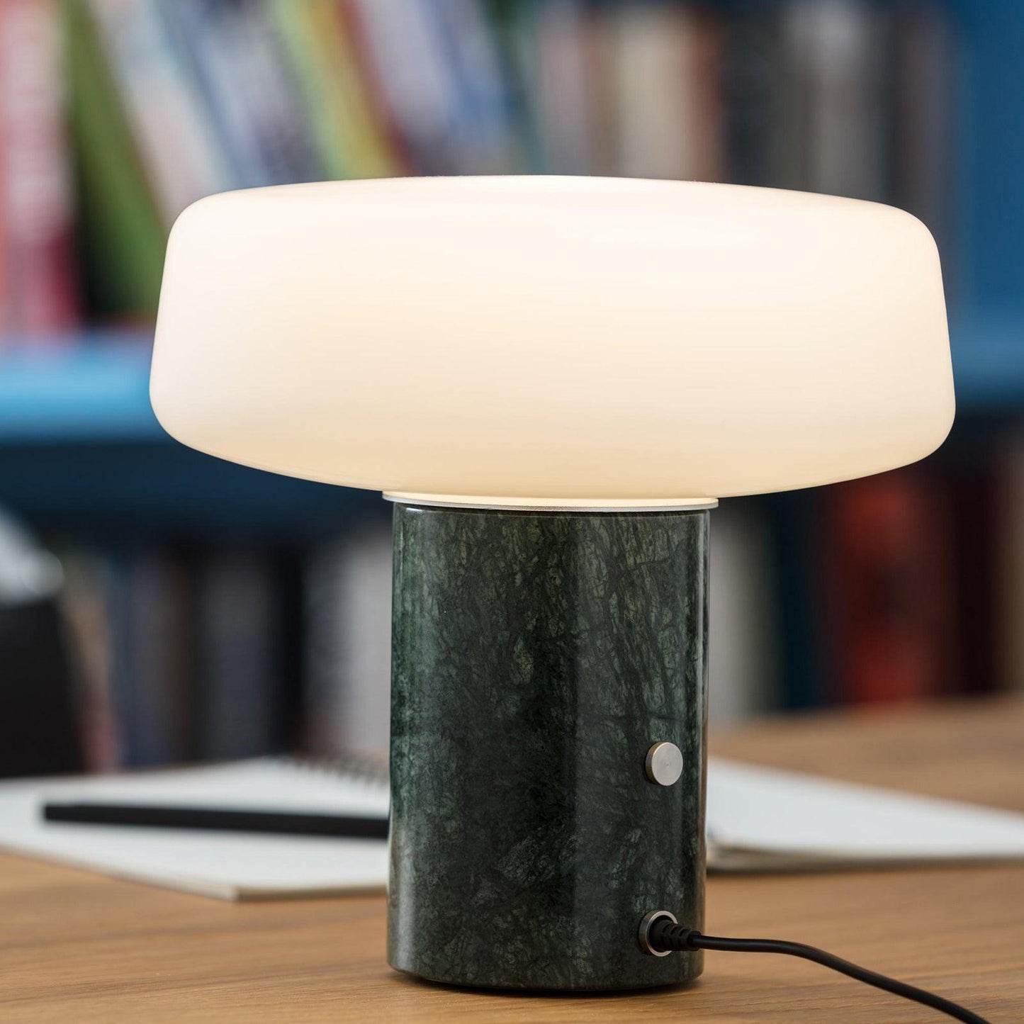 Table Lamp | Hand-Blown Glass Shade | White or Green Marble Base