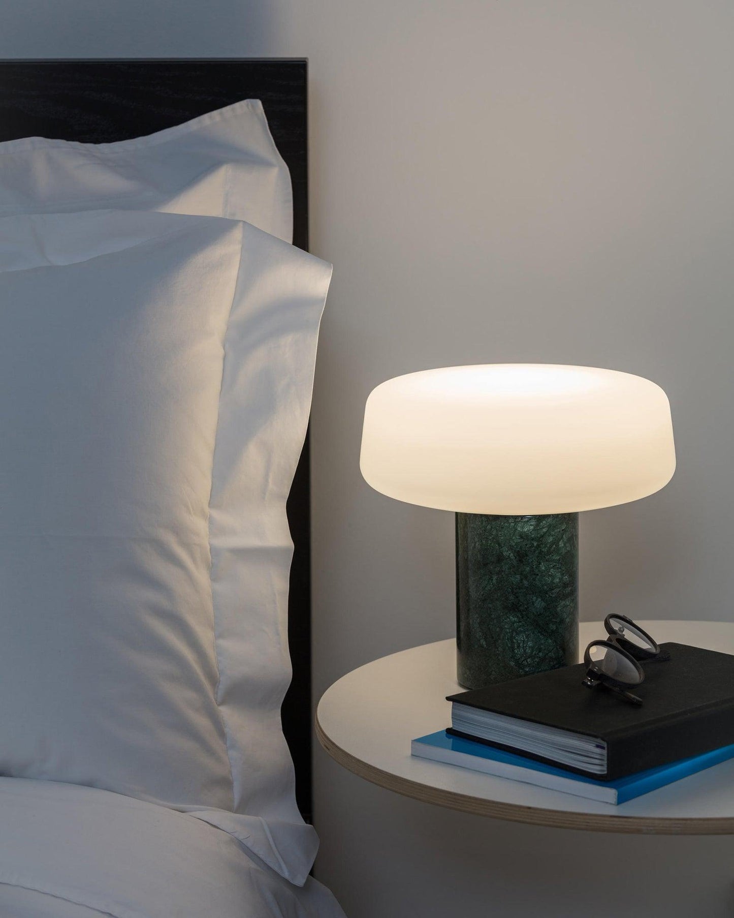 Table Lamp | Hand-Blown Glass Shade | White or Green Marble Base