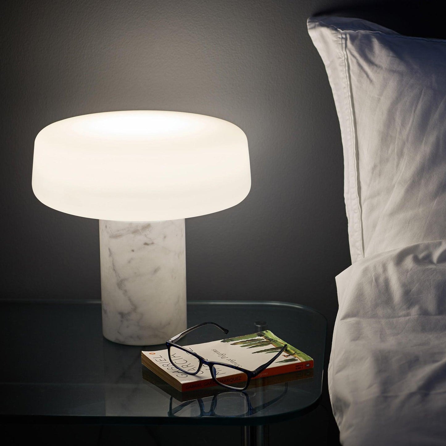 Table Lamp | Hand-Blown Glass Shade | White or Green Marble Base