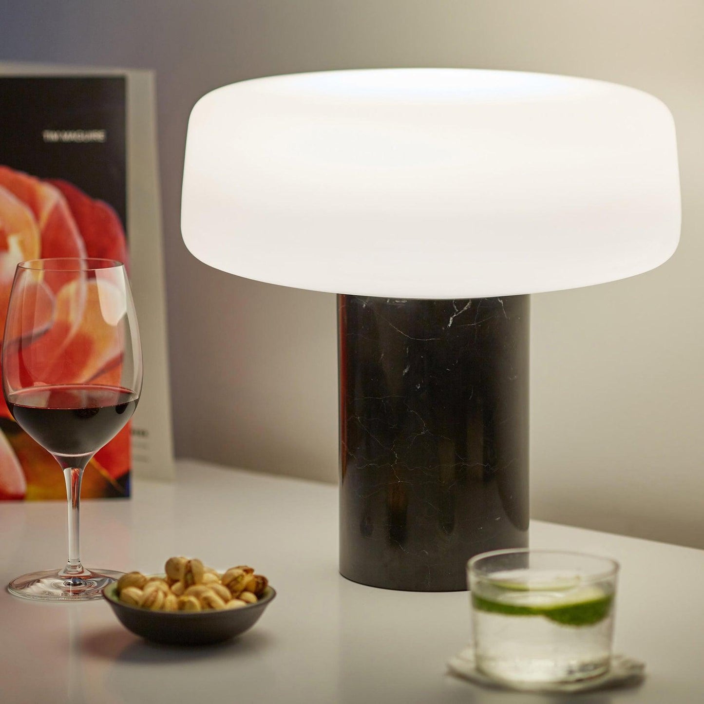 Table Lamp | Hand-Blown Glass Shade | White or Green Marble Base