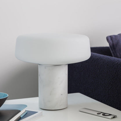 Table Lamp | Hand-Blown Glass Shade | White or Green Marble Base