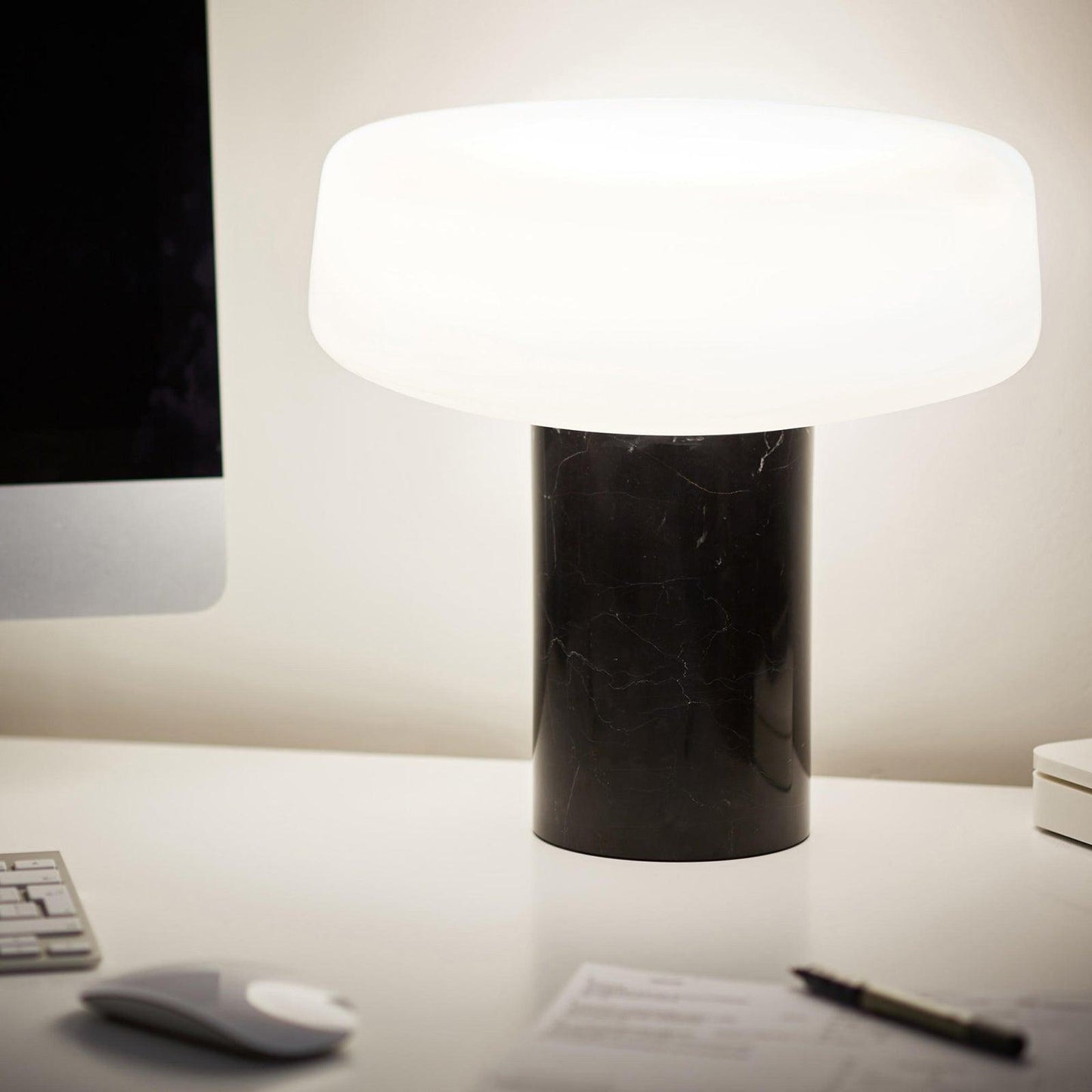 Table Lamp | Hand-Blown Glass Shade | White or Green Marble Base