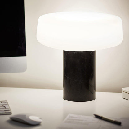 Table Lamp | Hand-Blown Glass Shade | White or Green Marble Base