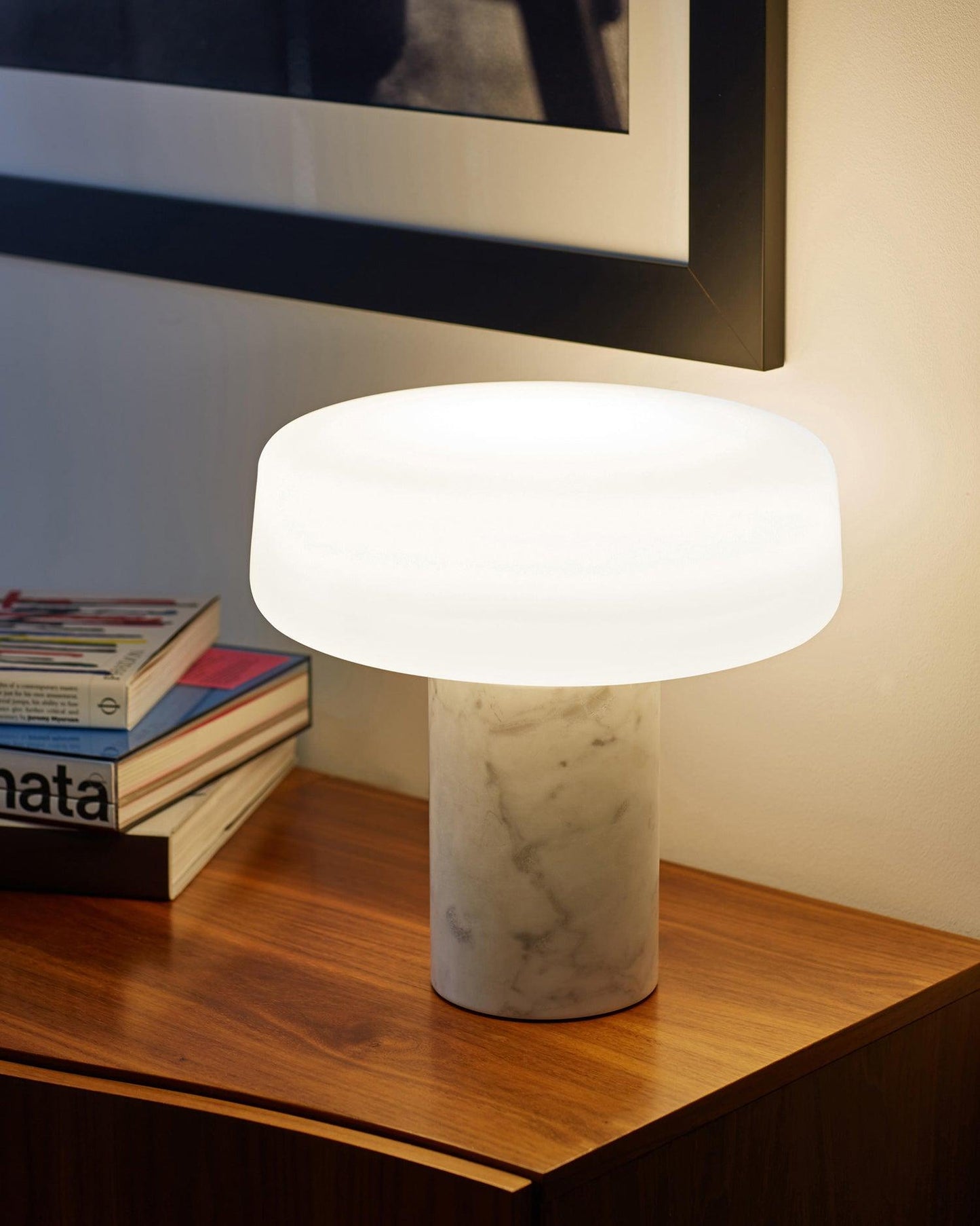 Table Lamp | Hand-Blown Glass Shade | White or Green Marble Base