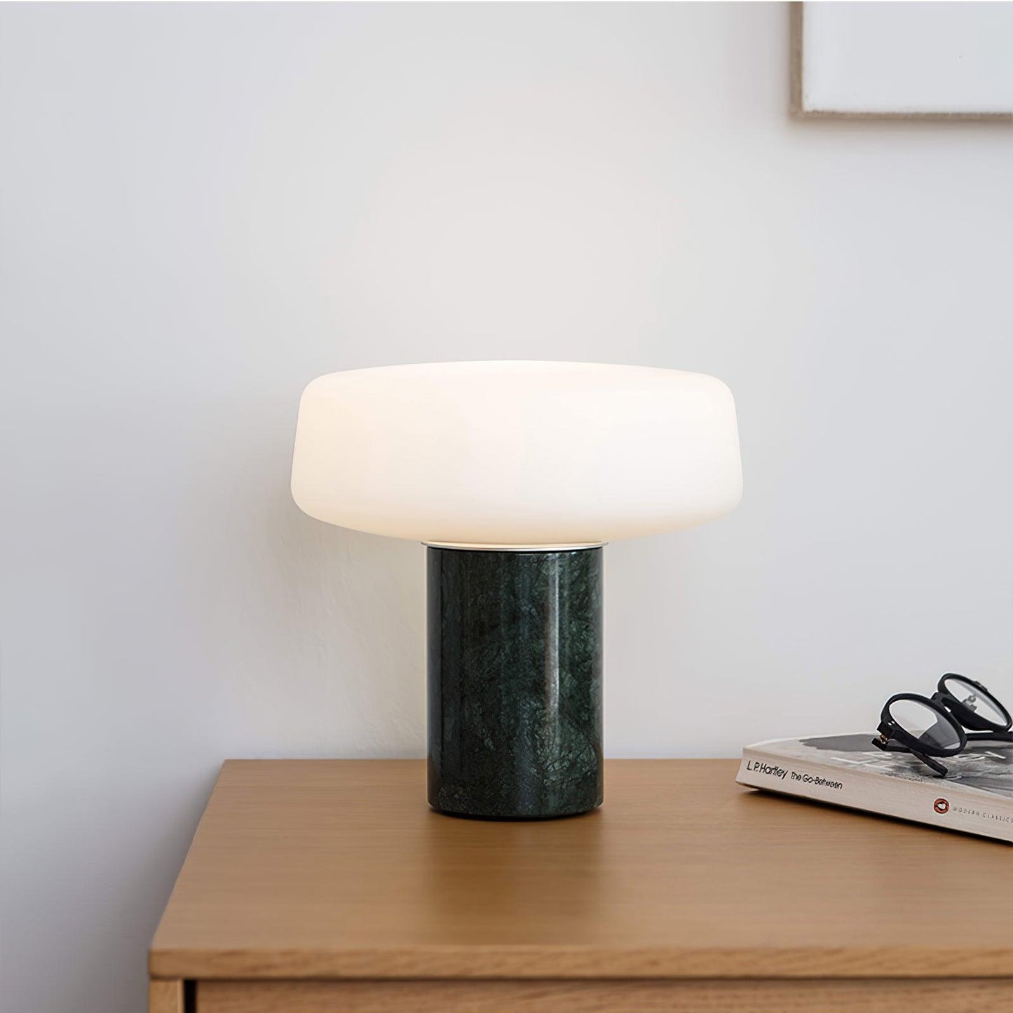 Table Lamp | Hand-Blown Glass Shade | White or Green Marble Base