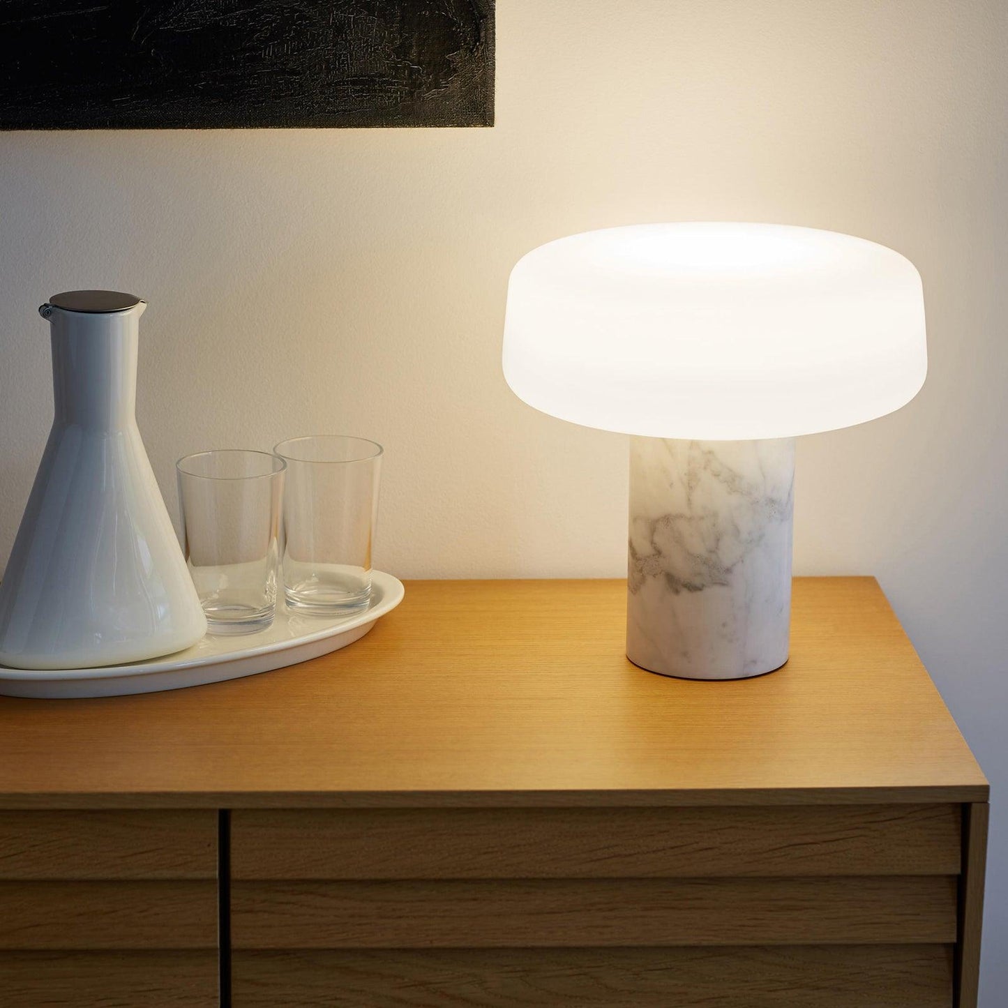 Table Lamp | Hand-Blown Glass Shade | White or Green Marble Base