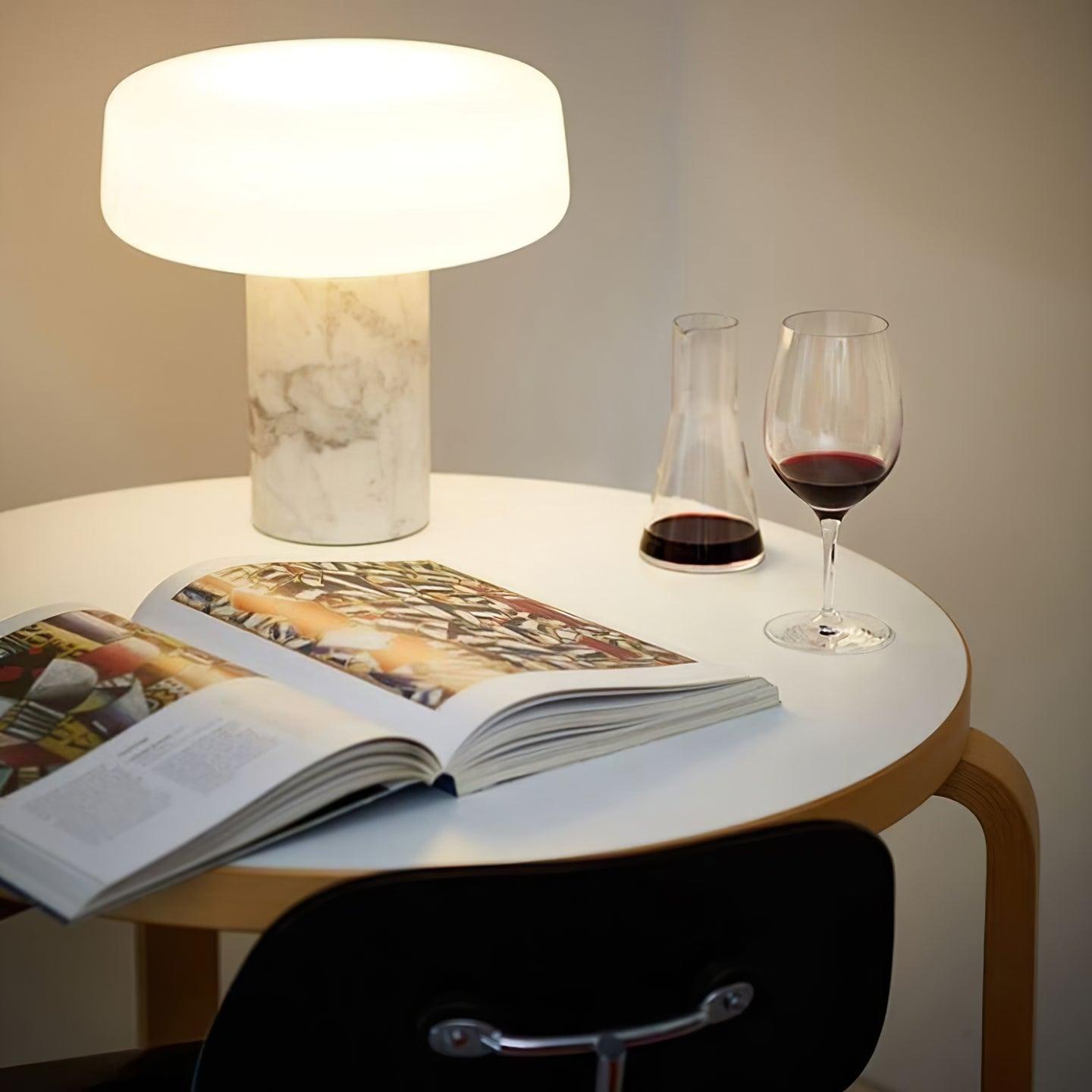 Table Lamp | Hand-Blown Glass Shade | White or Green Marble Base