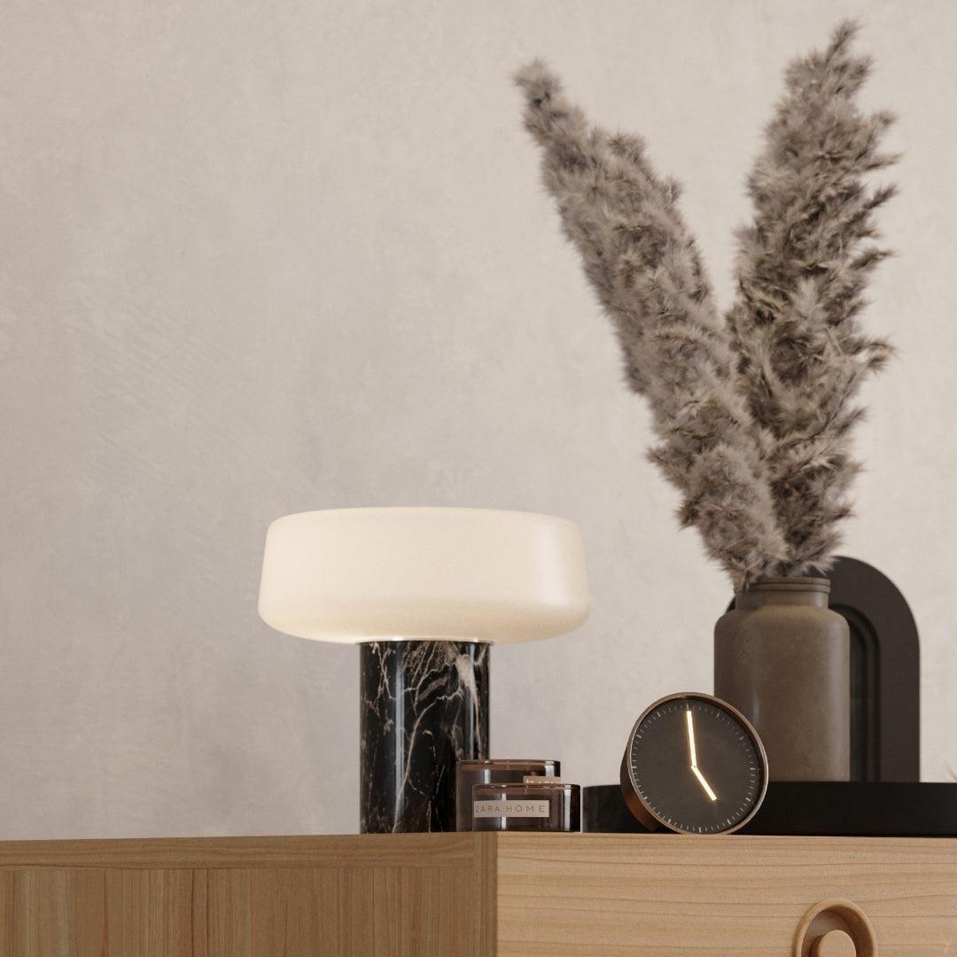 Table Lamp | Hand-Blown Glass Shade | White or Green Marble Base