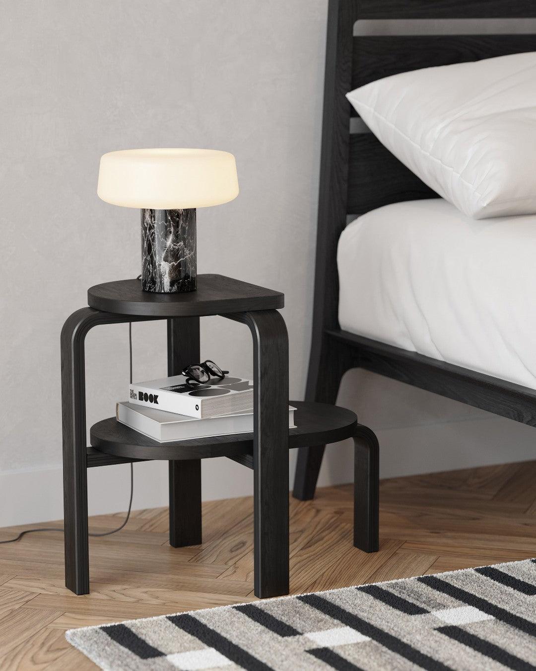 Table Lamp | Hand-Blown Glass Shade | White or Green Marble Base