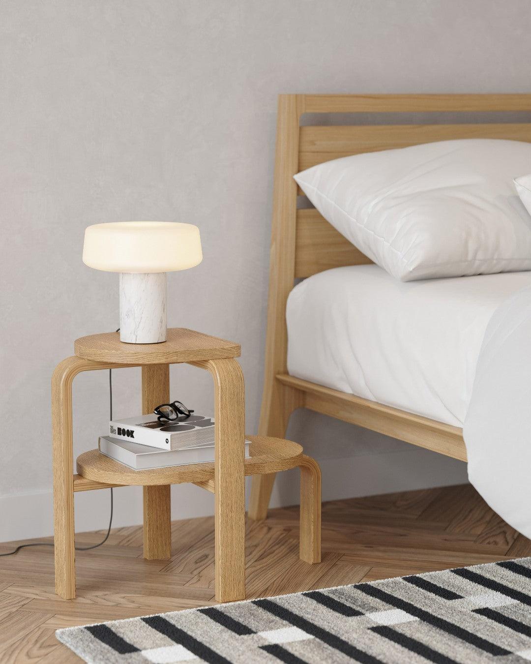 Table Lamp | Hand-Blown Glass Shade | White or Green Marble Base