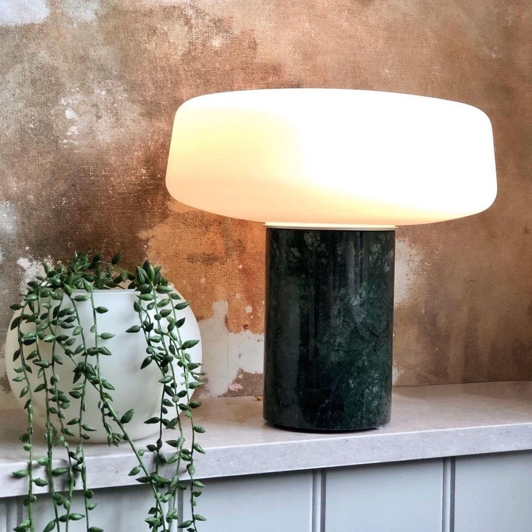 Table Lamp | Hand-Blown Glass Shade | White or Green Marble Base