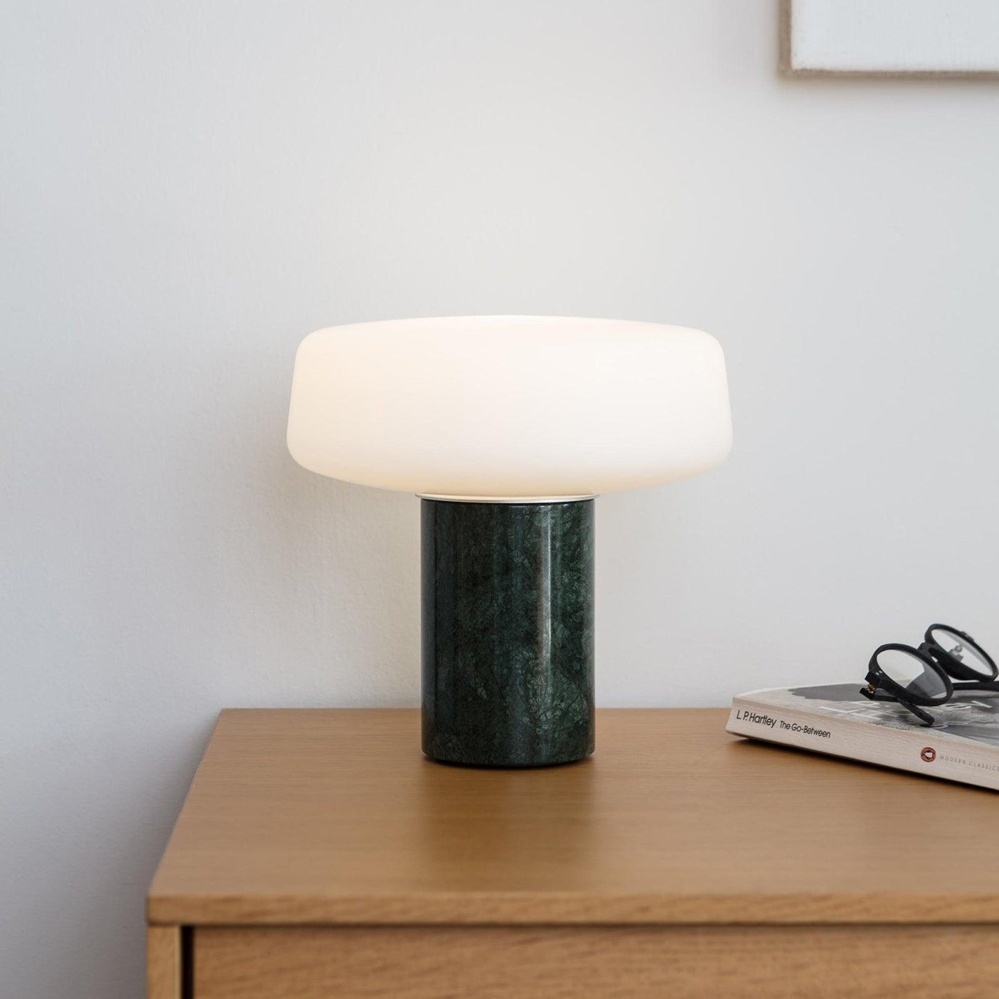 Table Lamp | Hand-Blown Glass Shade | White or Green Marble Base