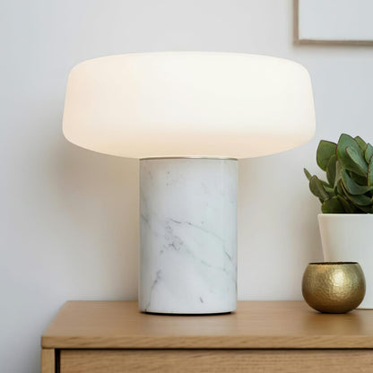 Table Lamp | Hand-Blown Glass Shade | White or Green Marble Base
