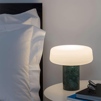 Table Lamp | Hand-Blown Glass Shade | White or Green Marble Base