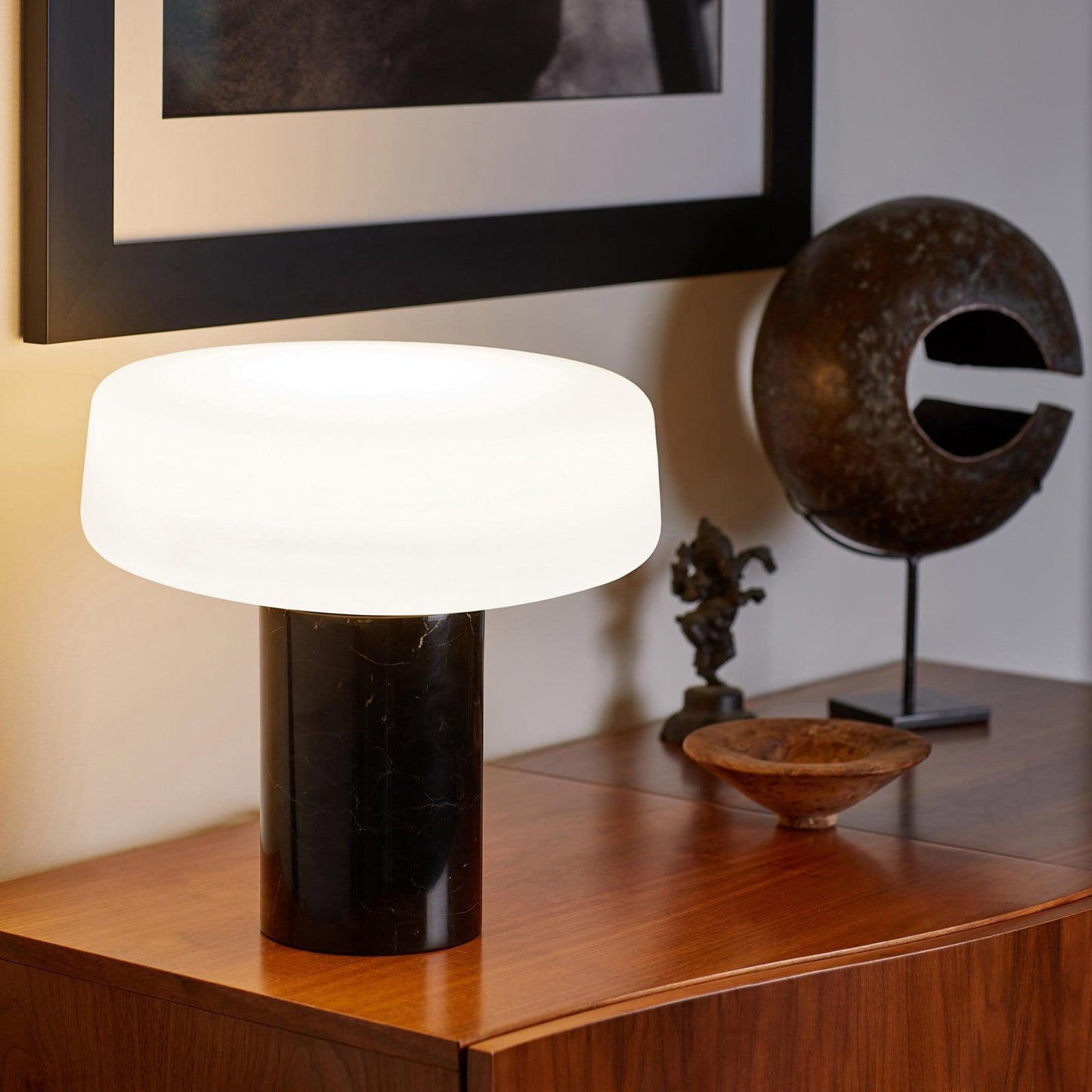 Table Lamp | Hand-Blown Glass Shade | White or Green Marble Base