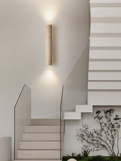 Solis Wall Lamp | Yellow Travertine & Walnut Wood | 32cm Height