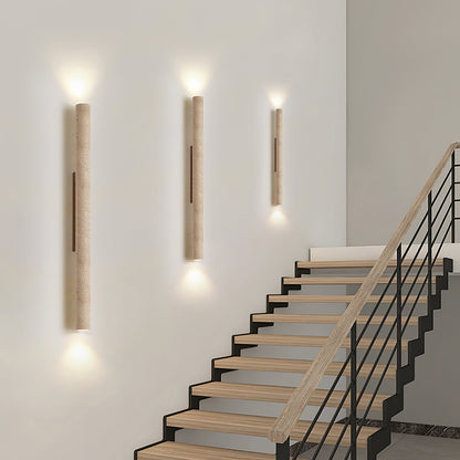 Solis Wall Lamp | Yellow Travertine & Walnut Wood | 32cm Height