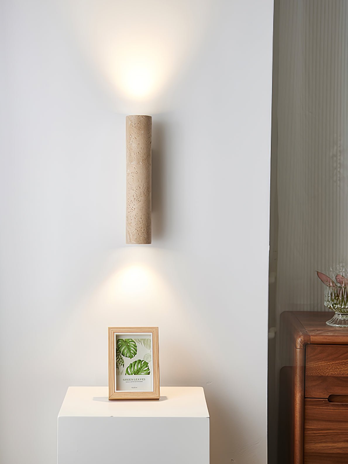 Solis Wall Lamp | Yellow Travertine & Walnut Wood | 32cm Height