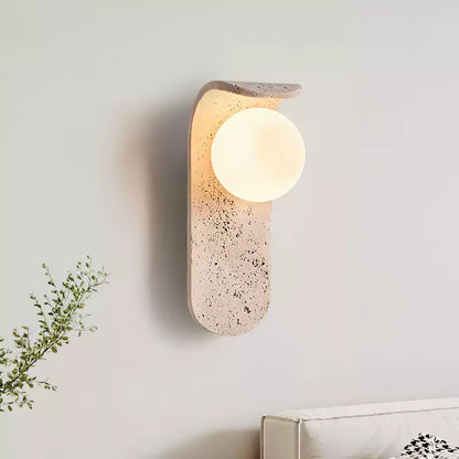 Solis Curve Wall Lamp | Yellow Travertine & Glass | 9.8" Height