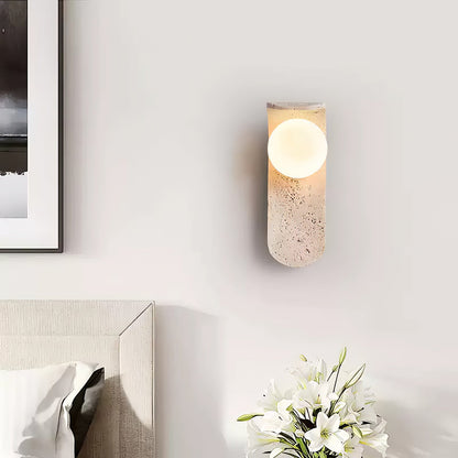 Solis Curve Wall Lamp | Yellow Travertine & Glass | 9.8" Height