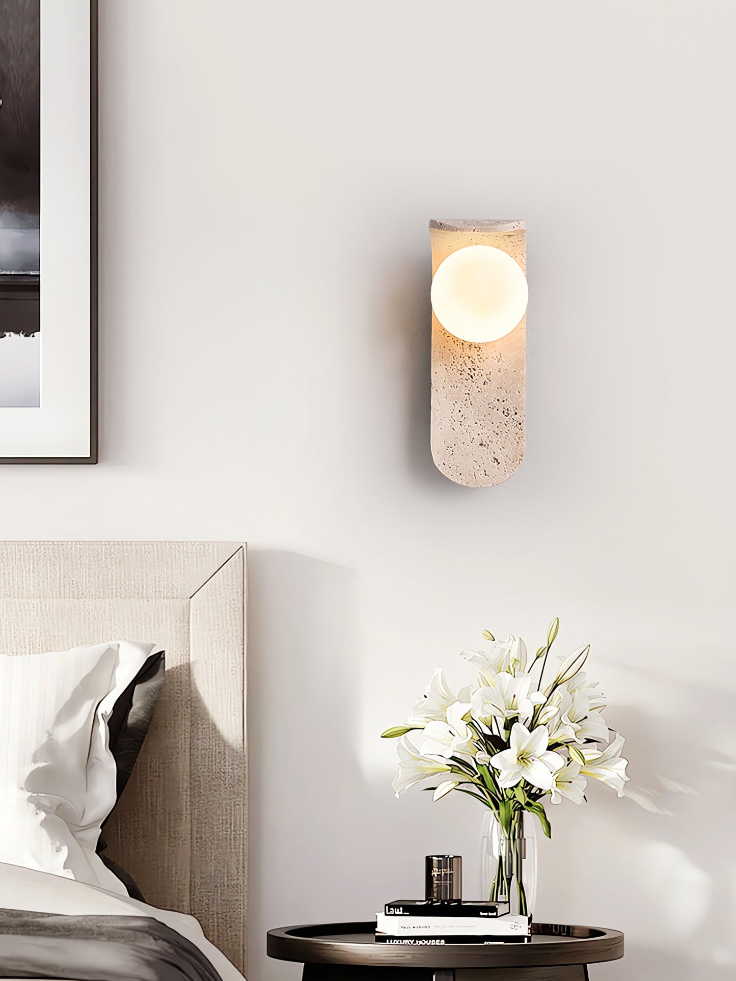 Solis Curve Wall Lamp | Yellow Travertine & Glass | 9.8" Height