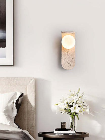 Solis Curve Wall Lamp | Yellow Travertine & Glass | 9.8" Height