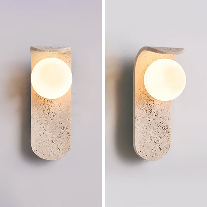 Solis Curve Wall Lamp | Yellow Travertine & Glass | 9.8" Height