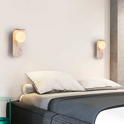 Solis Curve Wall Lamp | Yellow Travertine & Glass | 9.8" Height