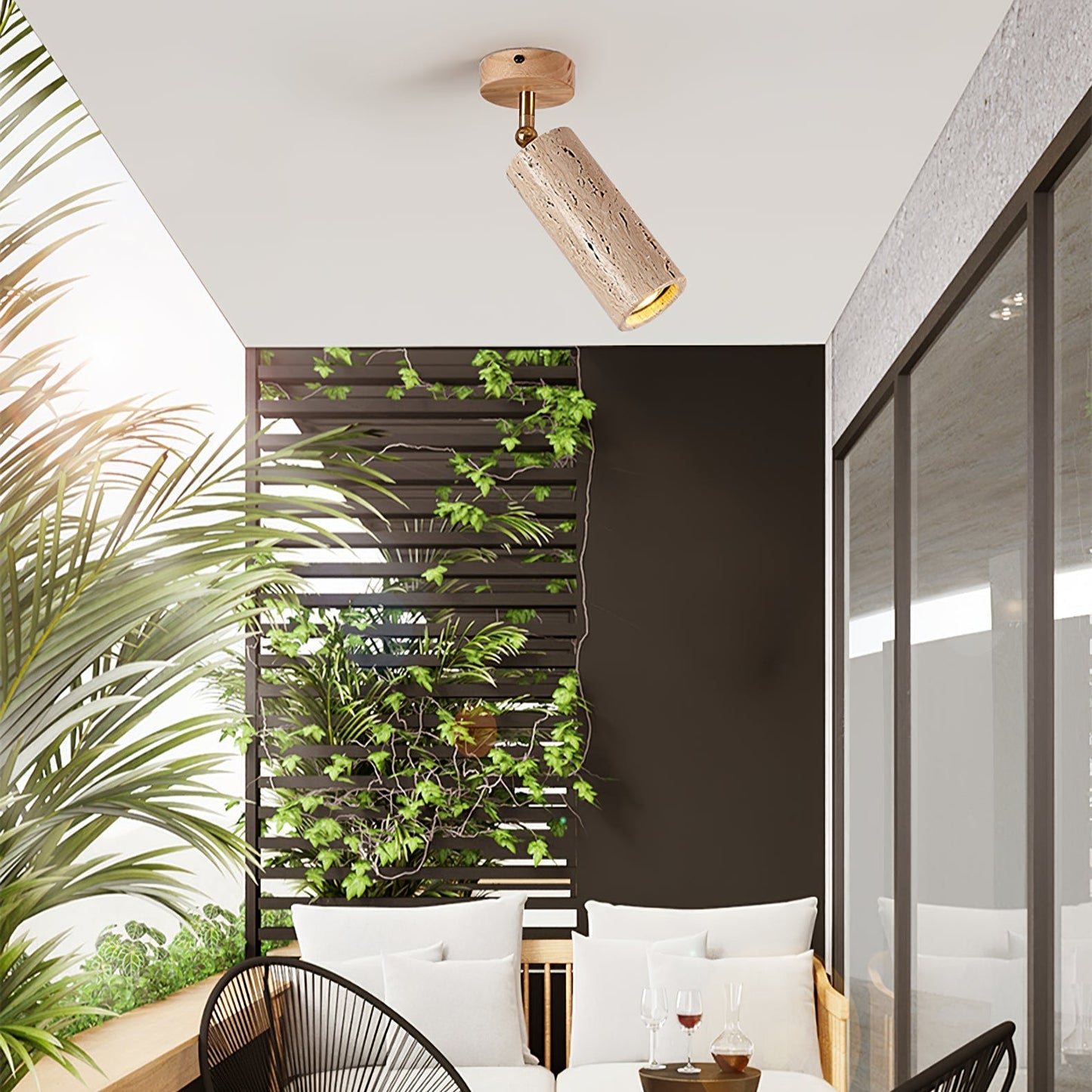 Solis Stone Spotlight | Yellow Travertine & Walnut Wood | Adjustable Ceiling Light