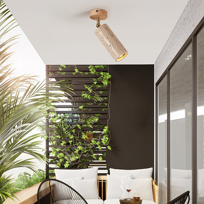 Solis Stone Spotlight | Yellow Travertine & Walnut Wood | Adjustable Ceiling Light