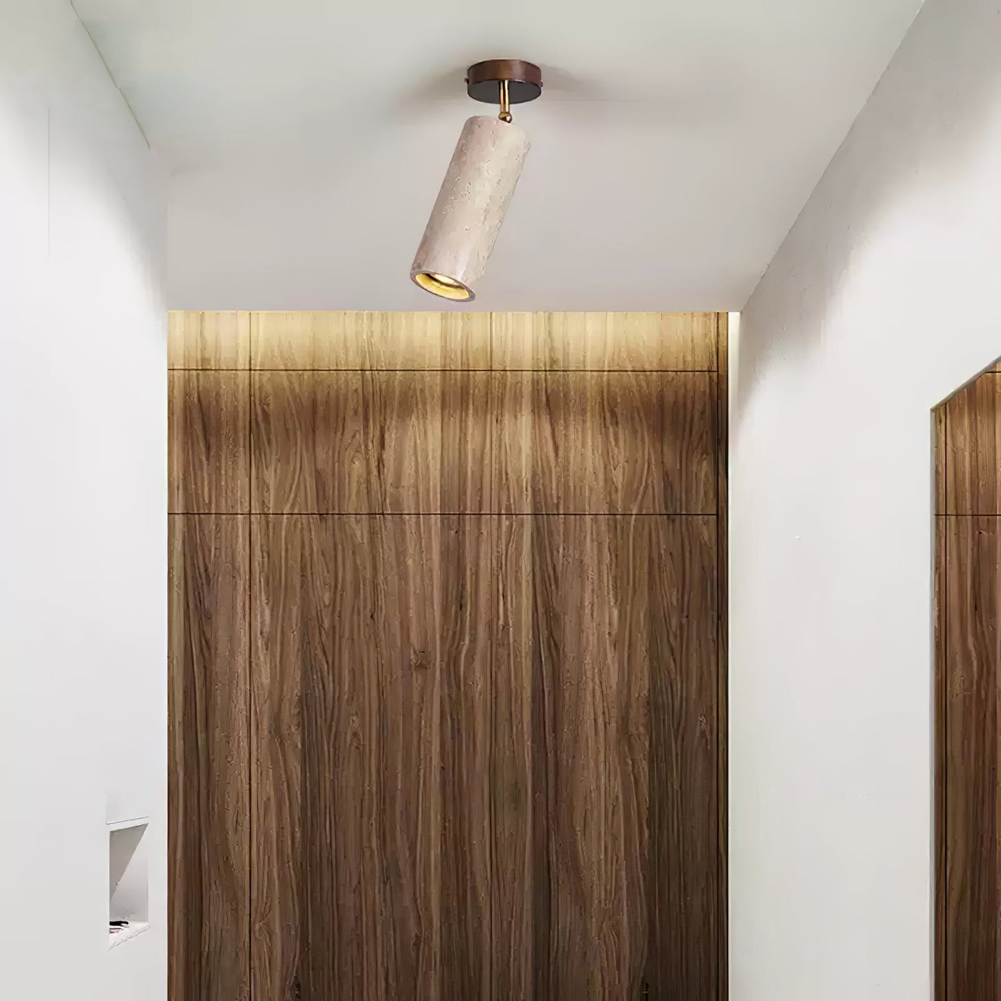 Solis Stone Spotlight | Yellow Travertine & Walnut Wood | Adjustable Ceiling Light