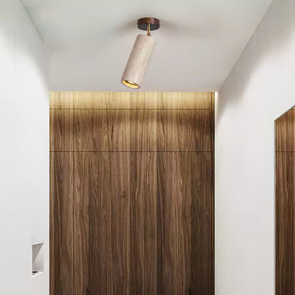 Solis Stone Spotlight | Yellow Travertine & Walnut Wood | Adjustable Ceiling Light