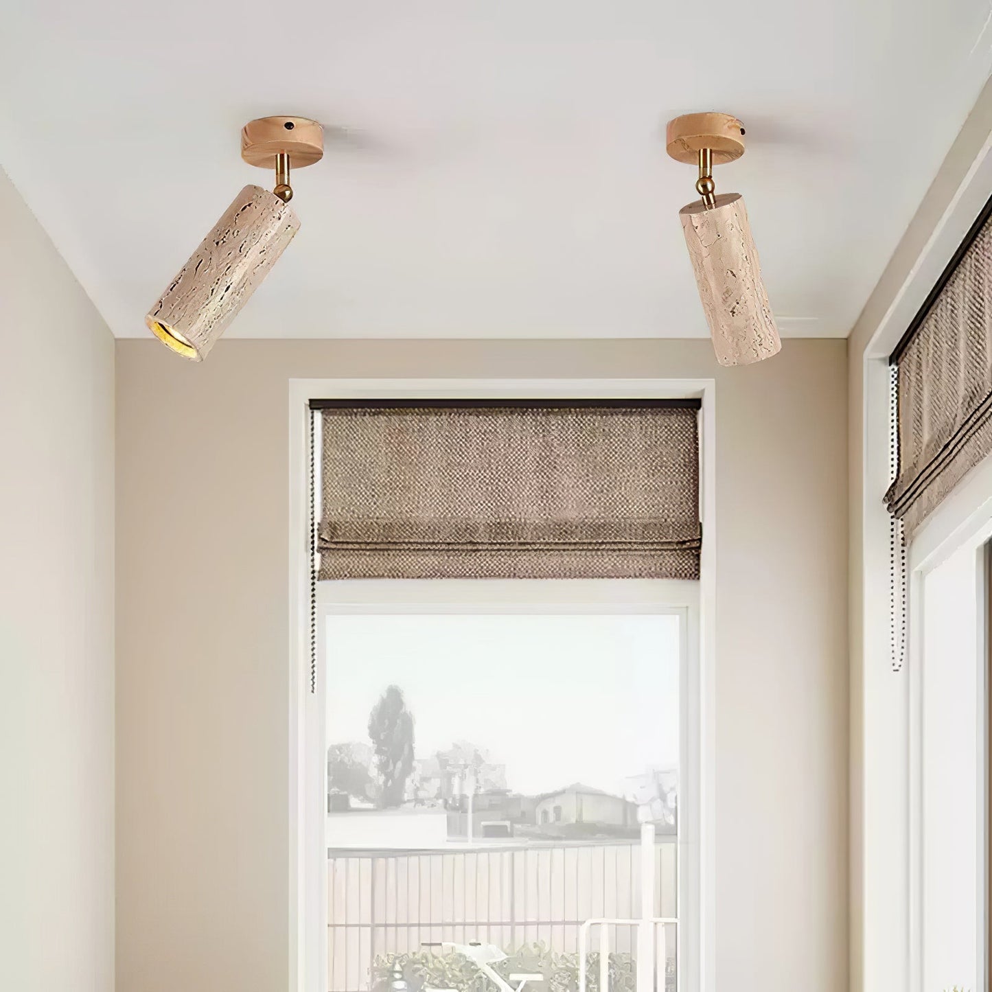 Solis Stone Spotlight | Yellow Travertine & Walnut Wood | Adjustable Ceiling Light