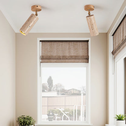Solis Stone Spotlight | Yellow Travertine & Walnut Wood | Adjustable Ceiling Light