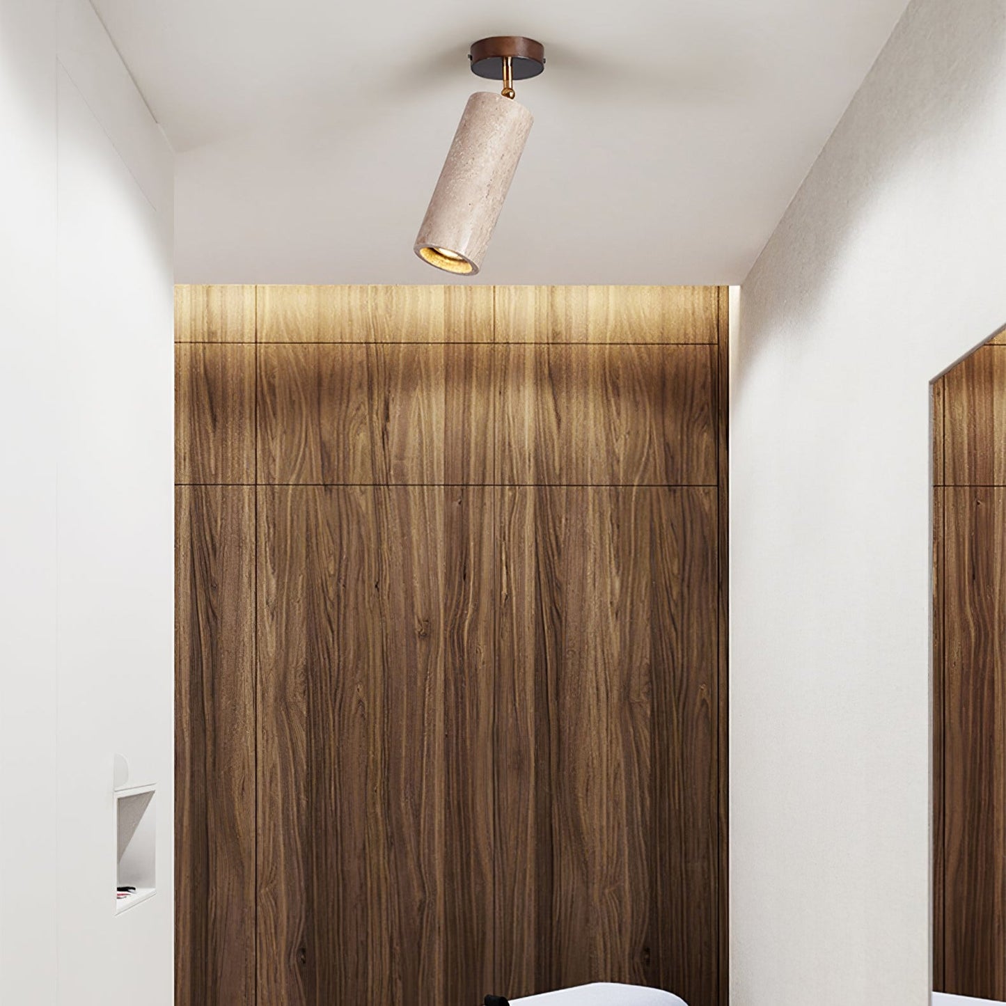 Solis Stone Spotlight | Yellow Travertine & Walnut Wood | Adjustable Ceiling Light