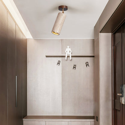 Solis Stone Spotlight | Yellow Travertine & Walnut Wood | Adjustable Ceiling Light