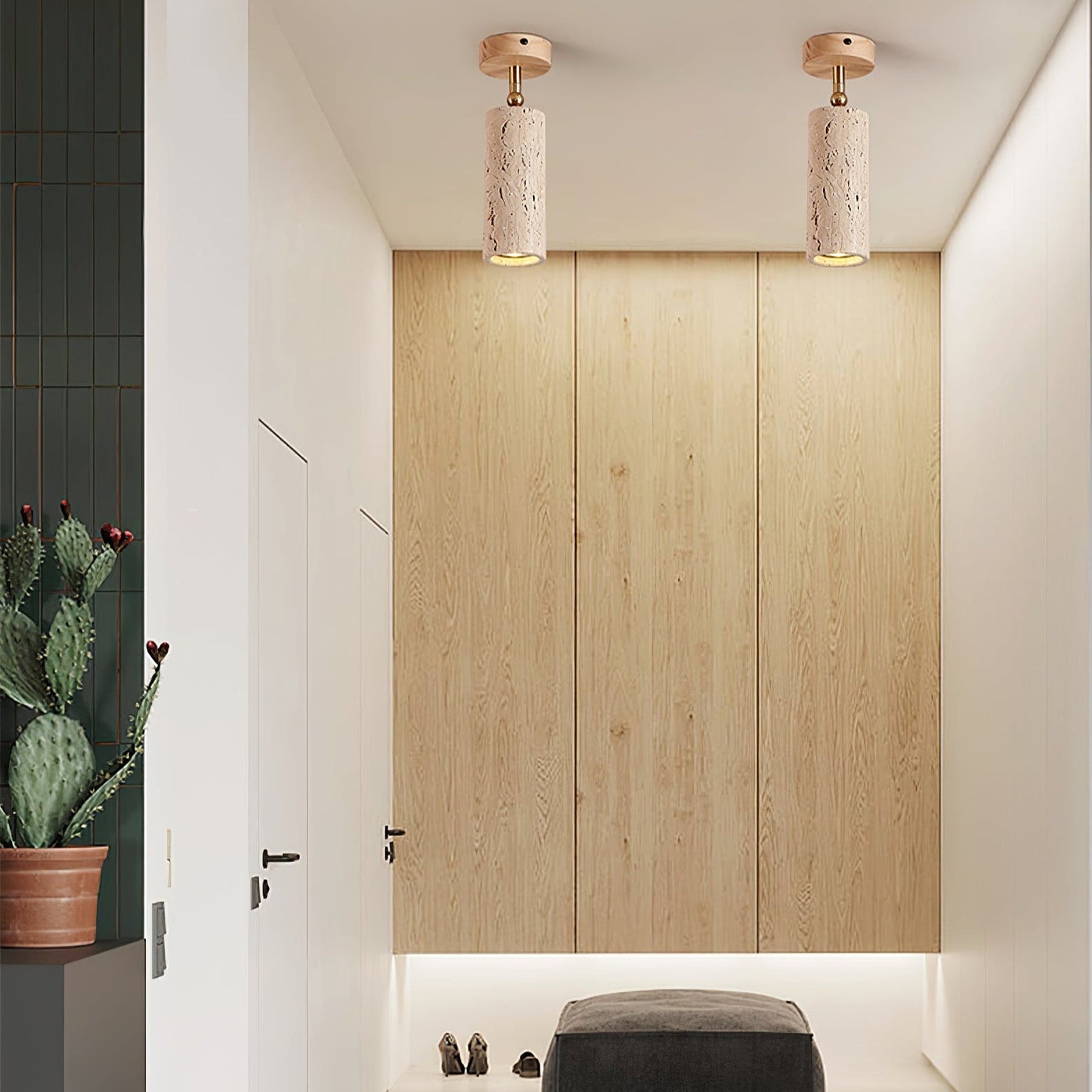 Solis Stone Spotlight | Yellow Travertine & Walnut Wood | Adjustable Ceiling Light