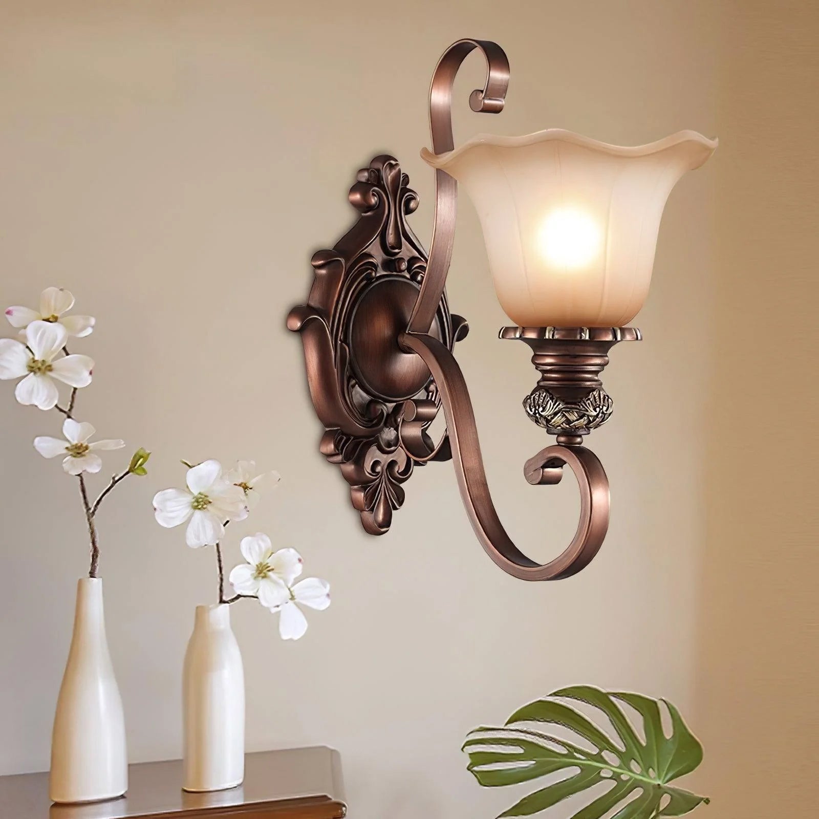 Sonoma Valley Wall Lamp | Brushed Copper & Beige Glass | Set of 2