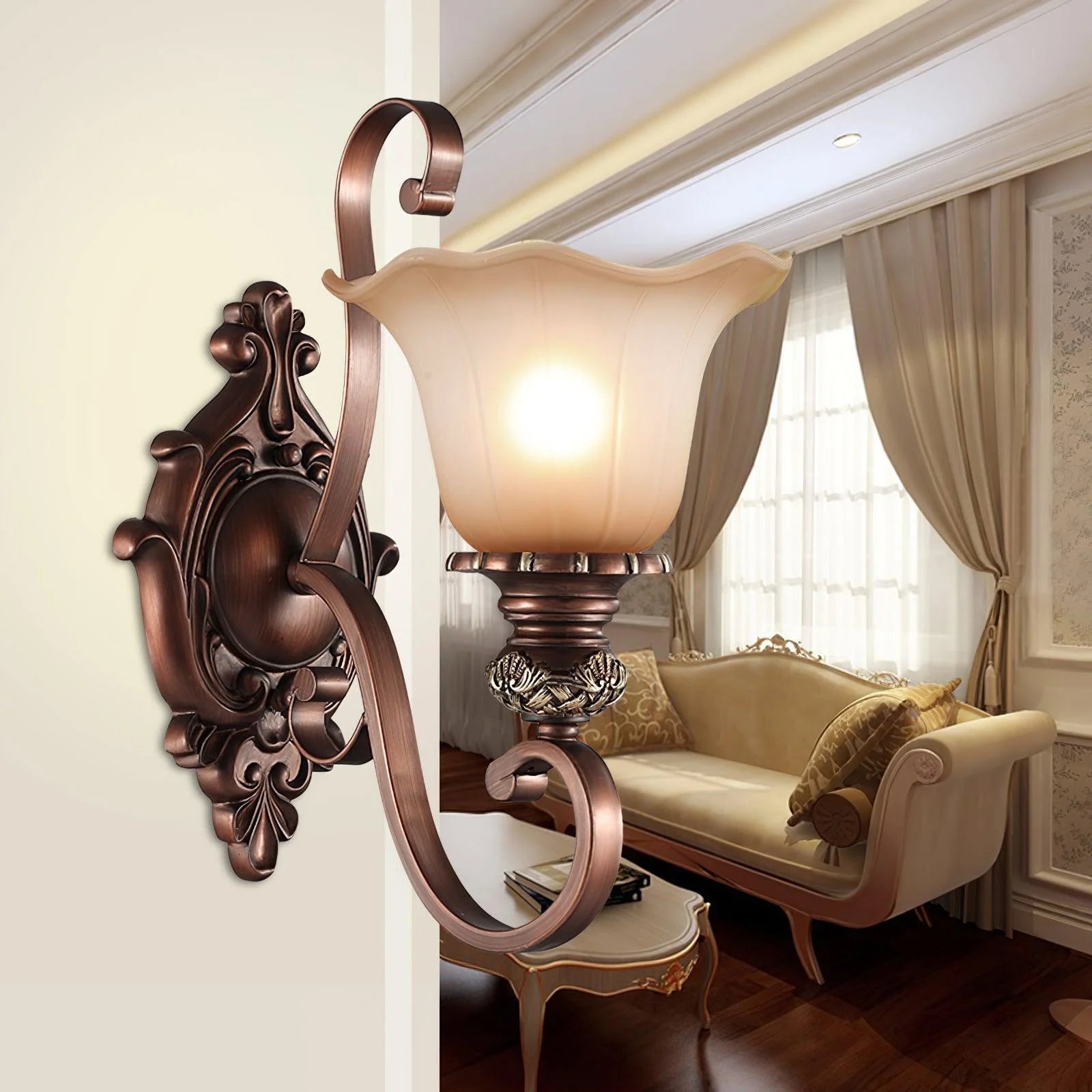 Sonoma Valley Wall Lamp | Brushed Copper & Beige Glass | Set of 2