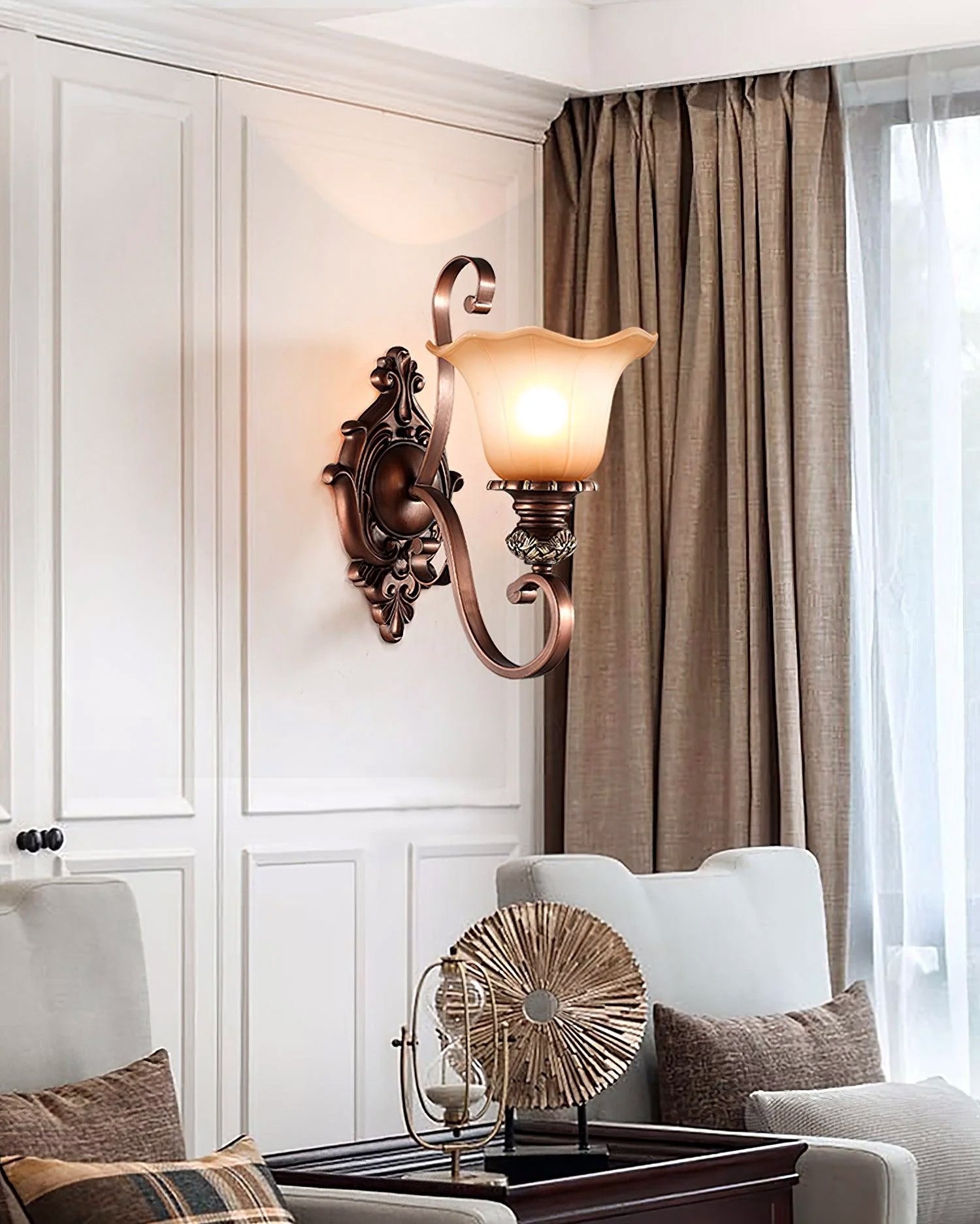 Sonoma Valley Wall Lamp | Brushed Copper & Beige Glass | Set of 2